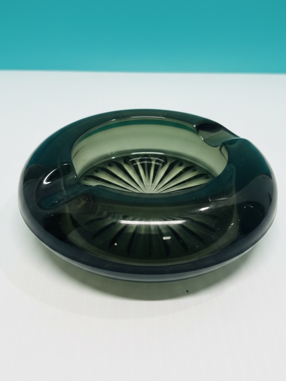 Vintage MCM Green Smoke Glass Ashtray Bowl 4"